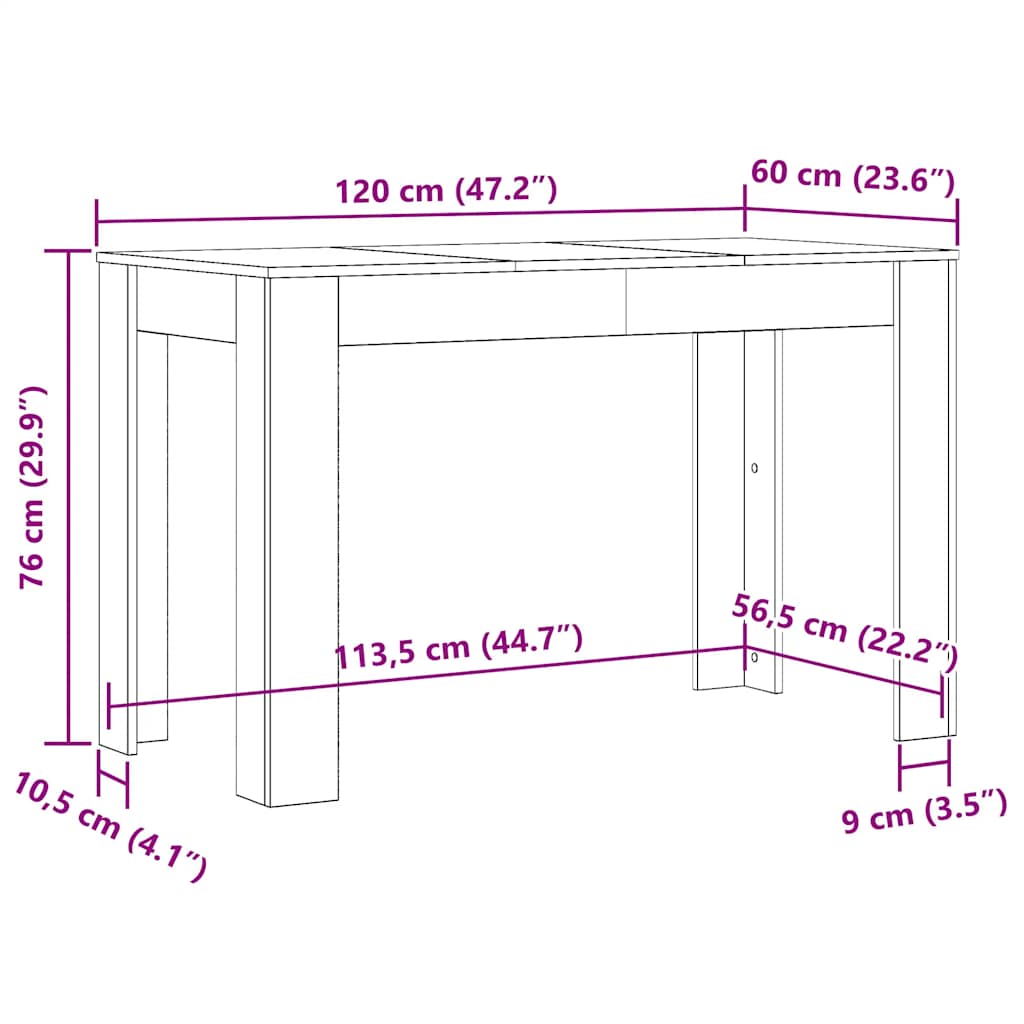 Blagovaonski stol crni hrast 120x60x76 cm konstruirano drvo