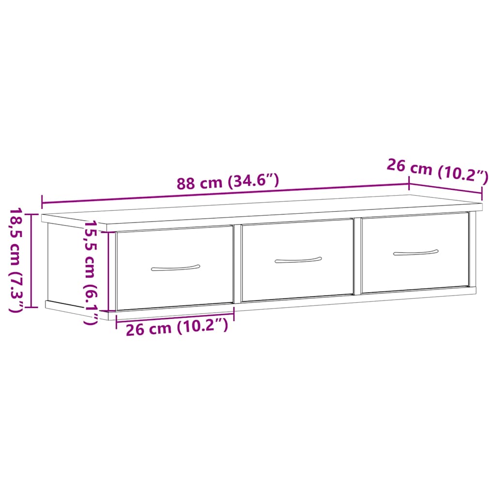 Zidni ormarić crni hrast 88x26x18,5 cm konstruirano drvo
