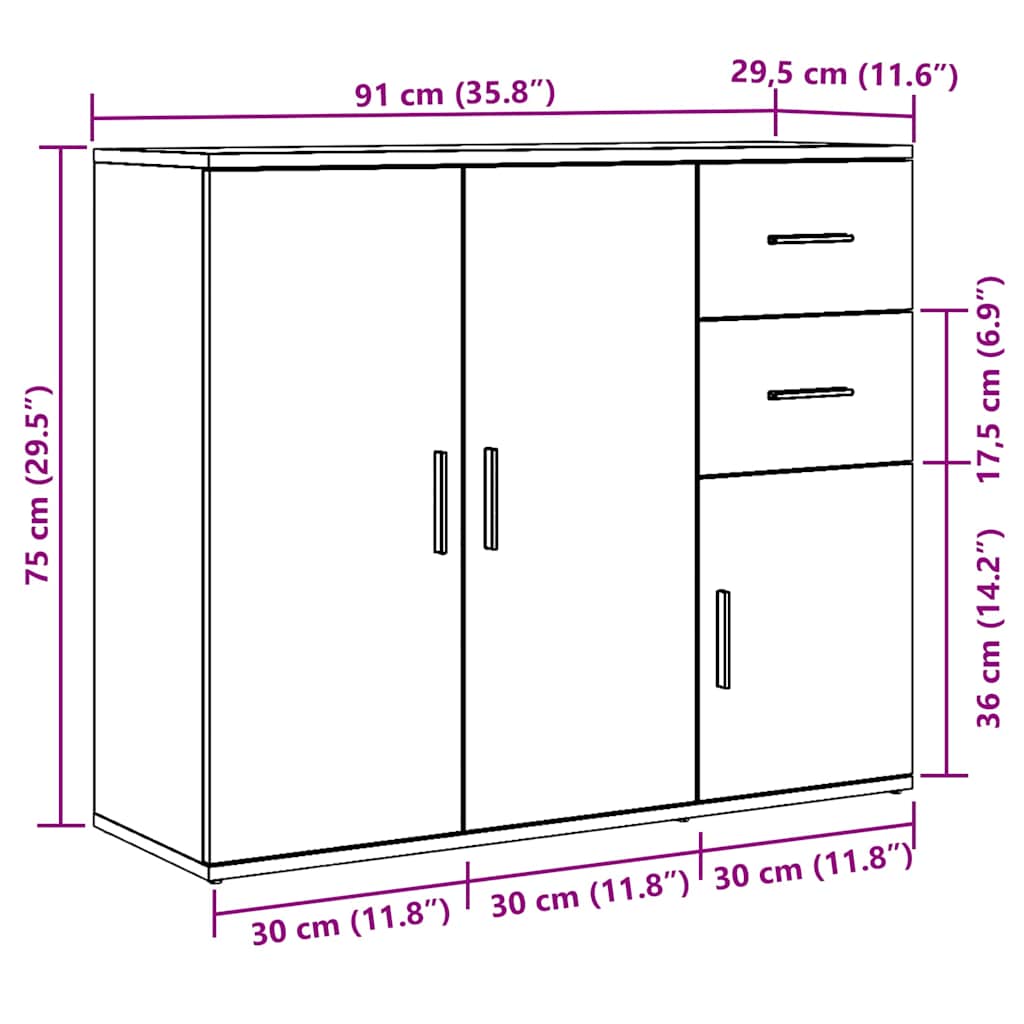 Komoda crni hrast 91x29,5x75 cm Inženirsko drvo