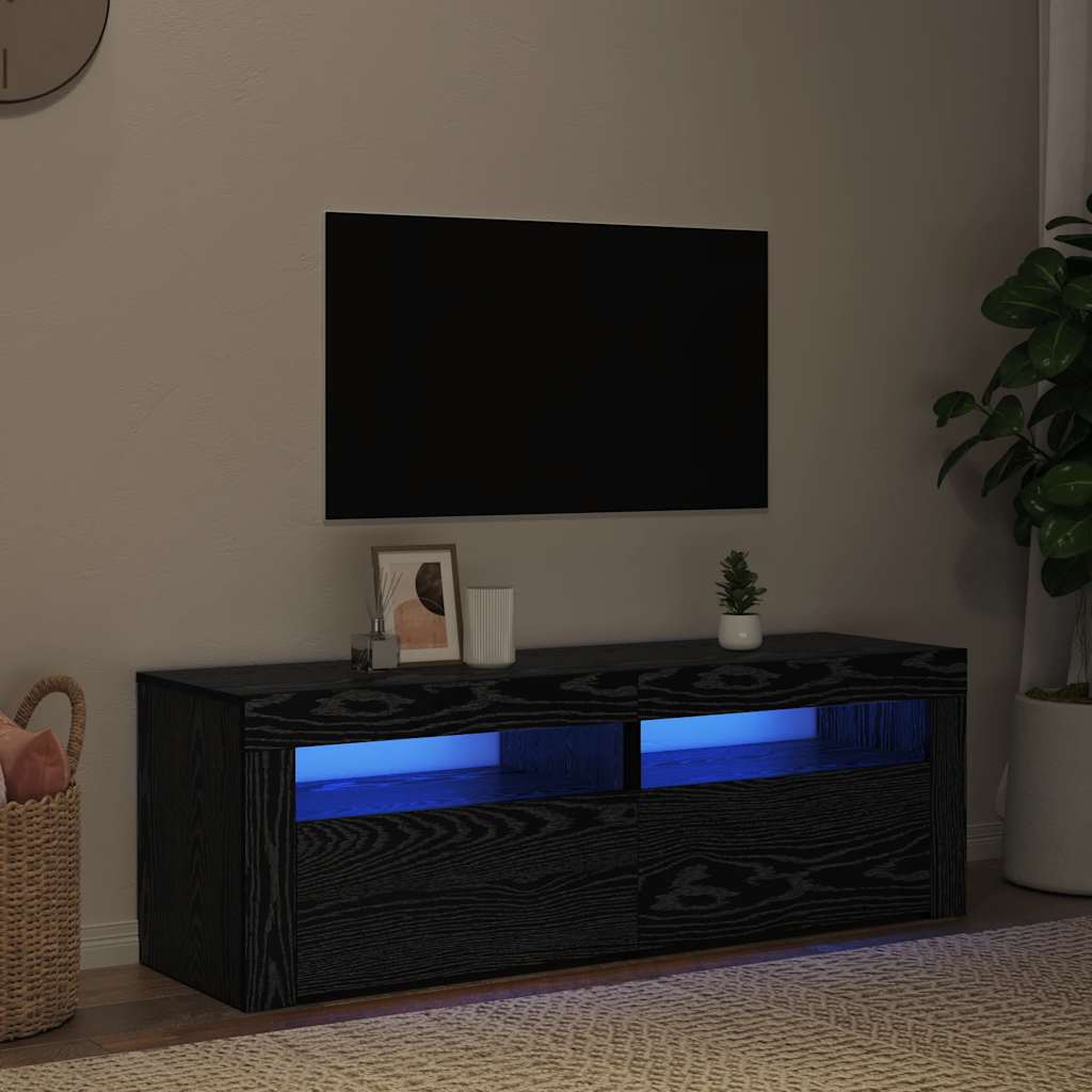 TV ormarić s LED svjetlima crni hrast 120x35x40 cm inženjerski drvo