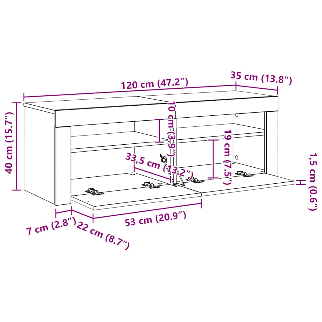TV ormarić s LED svjetlima crni hrast 120x35x40 cm inženjerski drvo