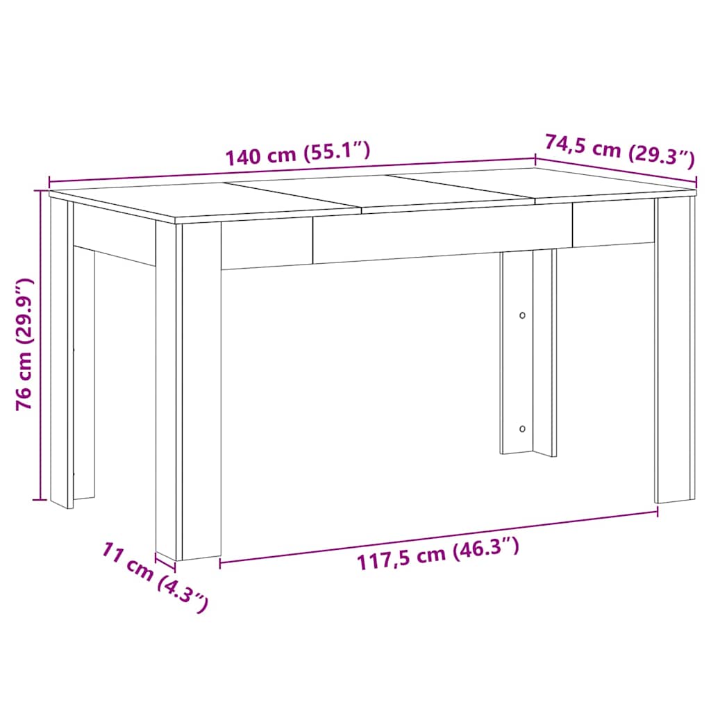 Stol za objedovanje Crni hrast 140 x 74,5 x 76 cm