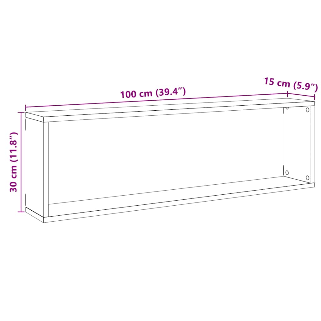 Zidne kockaste police 2 kom crni hrast 100x15x30 cm