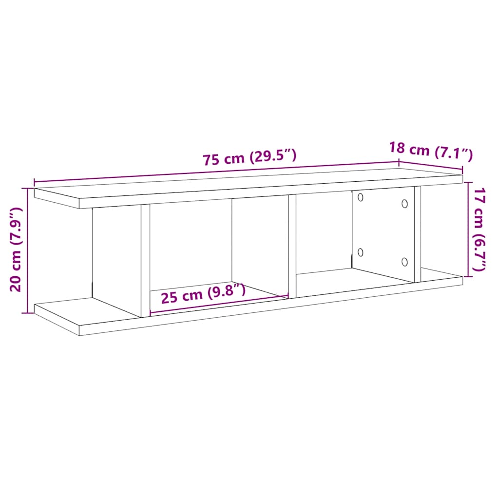 Zidne police 2 kom crni hrast 75x18x20 cm konstruirano drvo