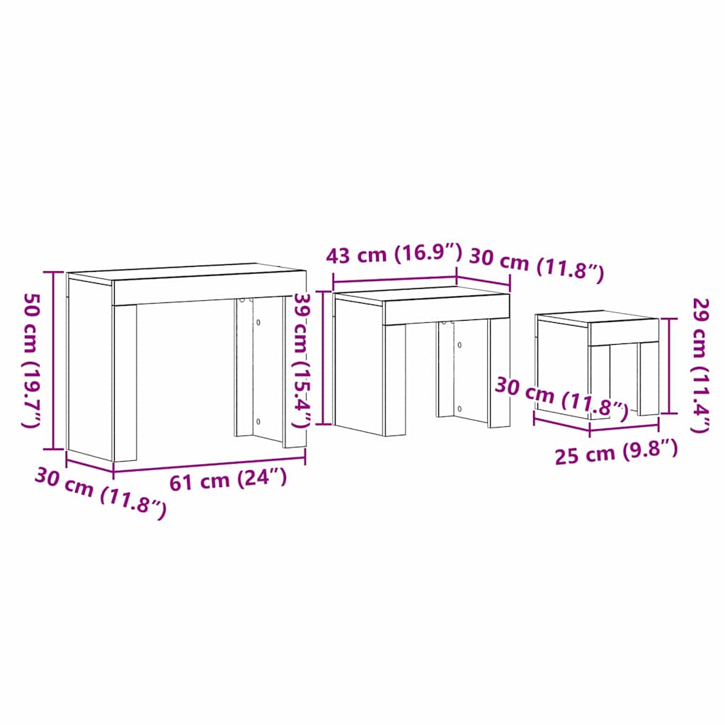 Stolovi za slaganje 3 pcs Crni hrast Konstruirano drvo