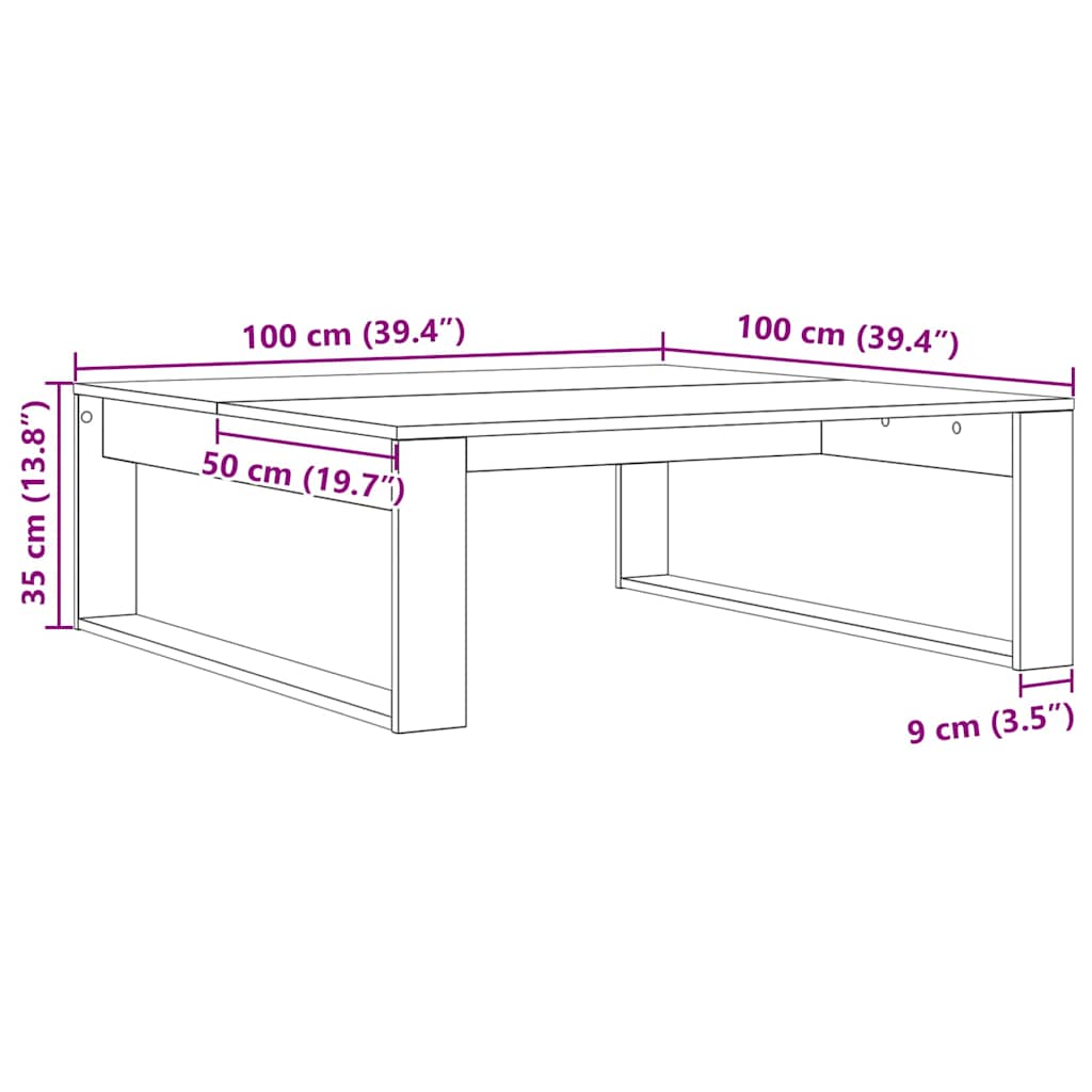 Kava Stol Crni hrast 100 x 100 x 35 cm Konstruirano drvo