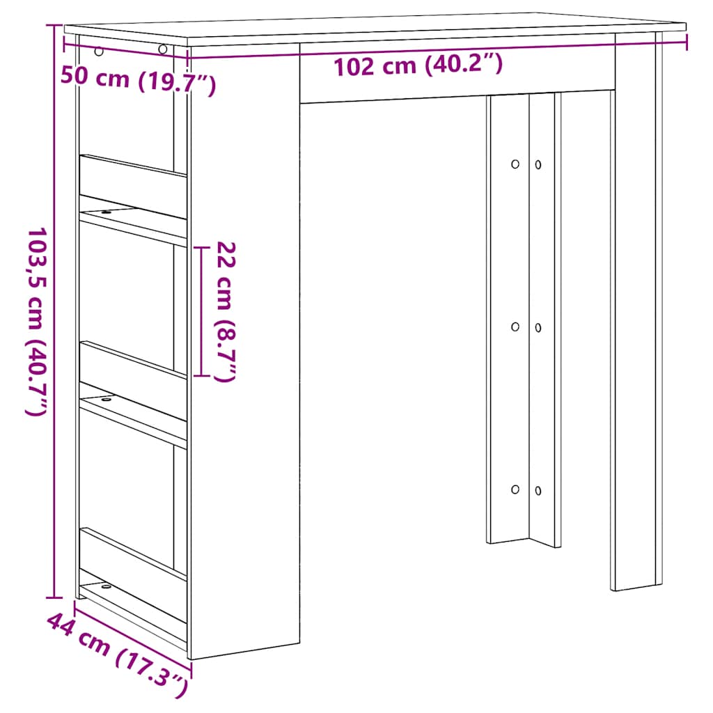 Barski stol sa policom za odlaganje crni hrast 102x50x103,5 cm