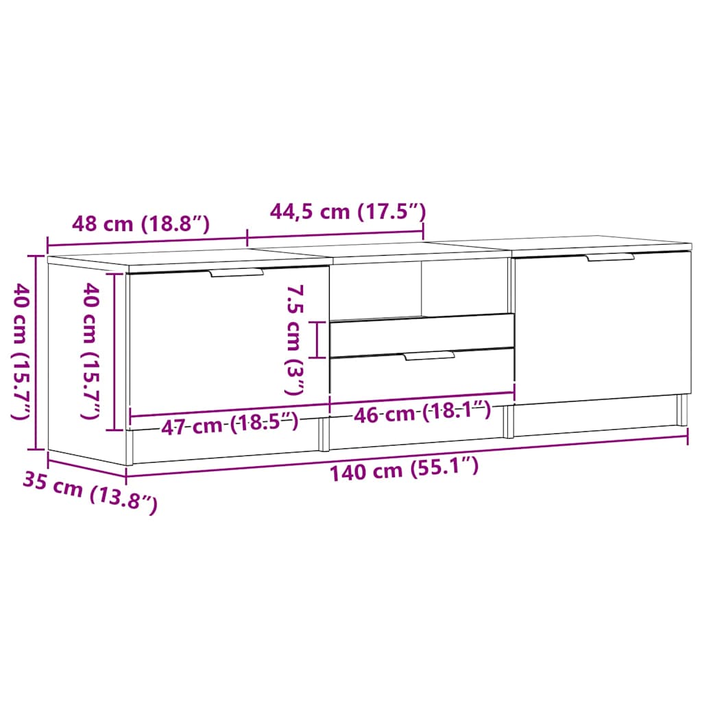 TV ormar s ladicama 140 x 35 x 40 cm Konstruirano drvo