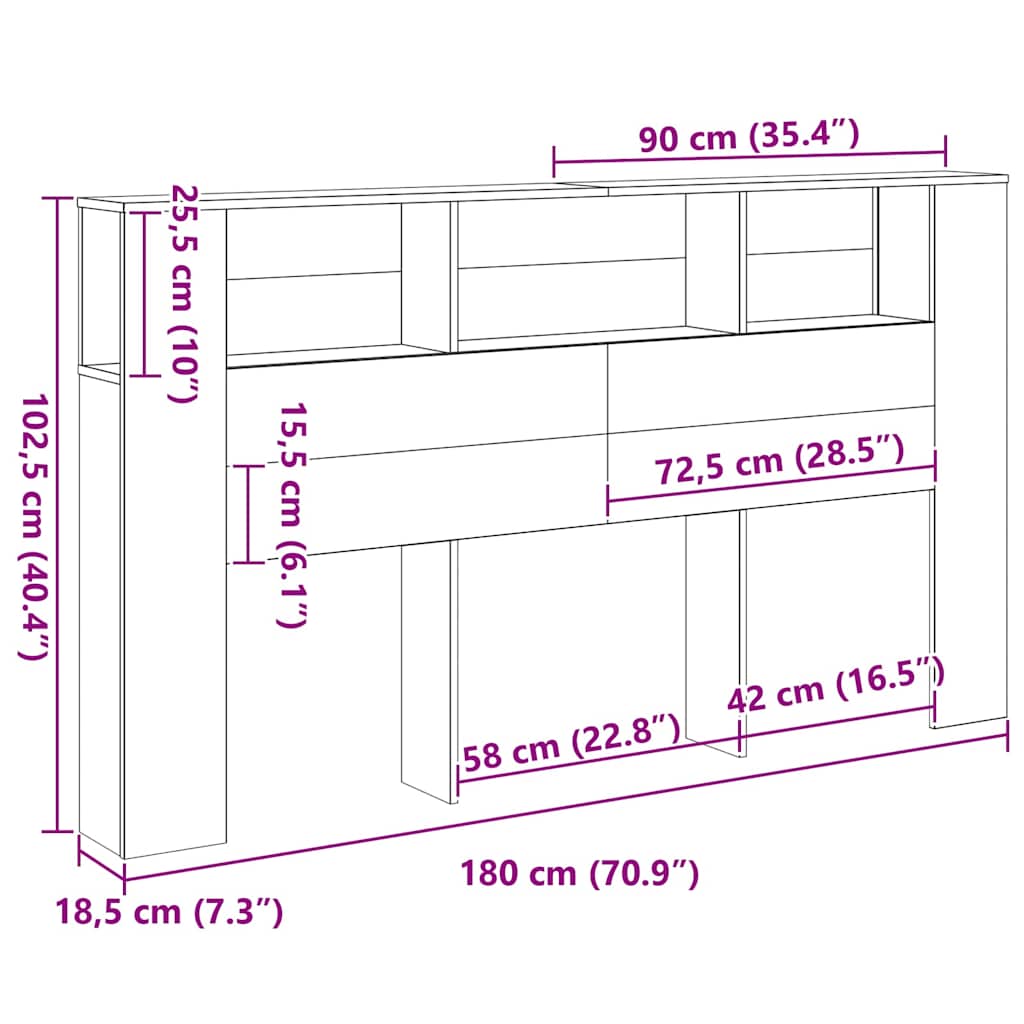 Glava kreveta s ormarićem Crni hrast 180 x 18,5 x 102,5 cm