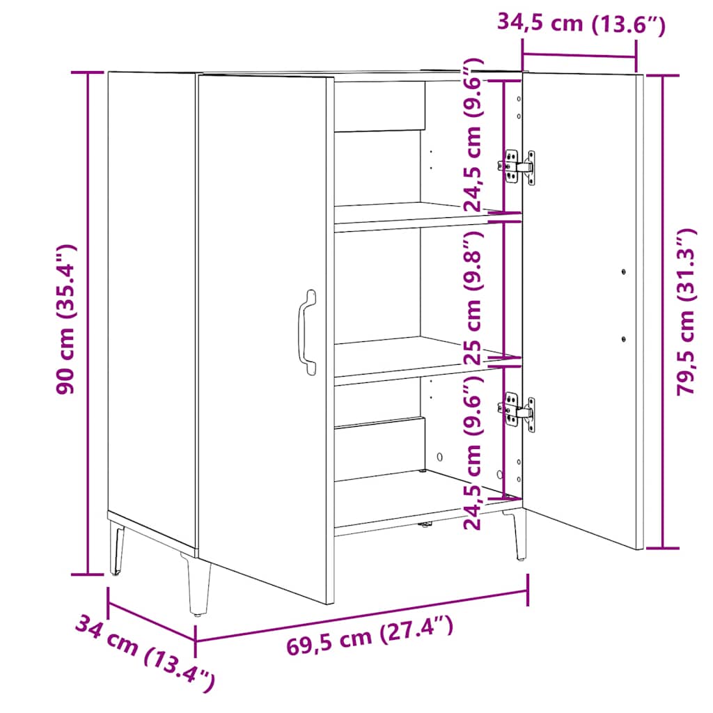 Komoda crni hrast 69,5x34x90 cm Inženirsko drvo