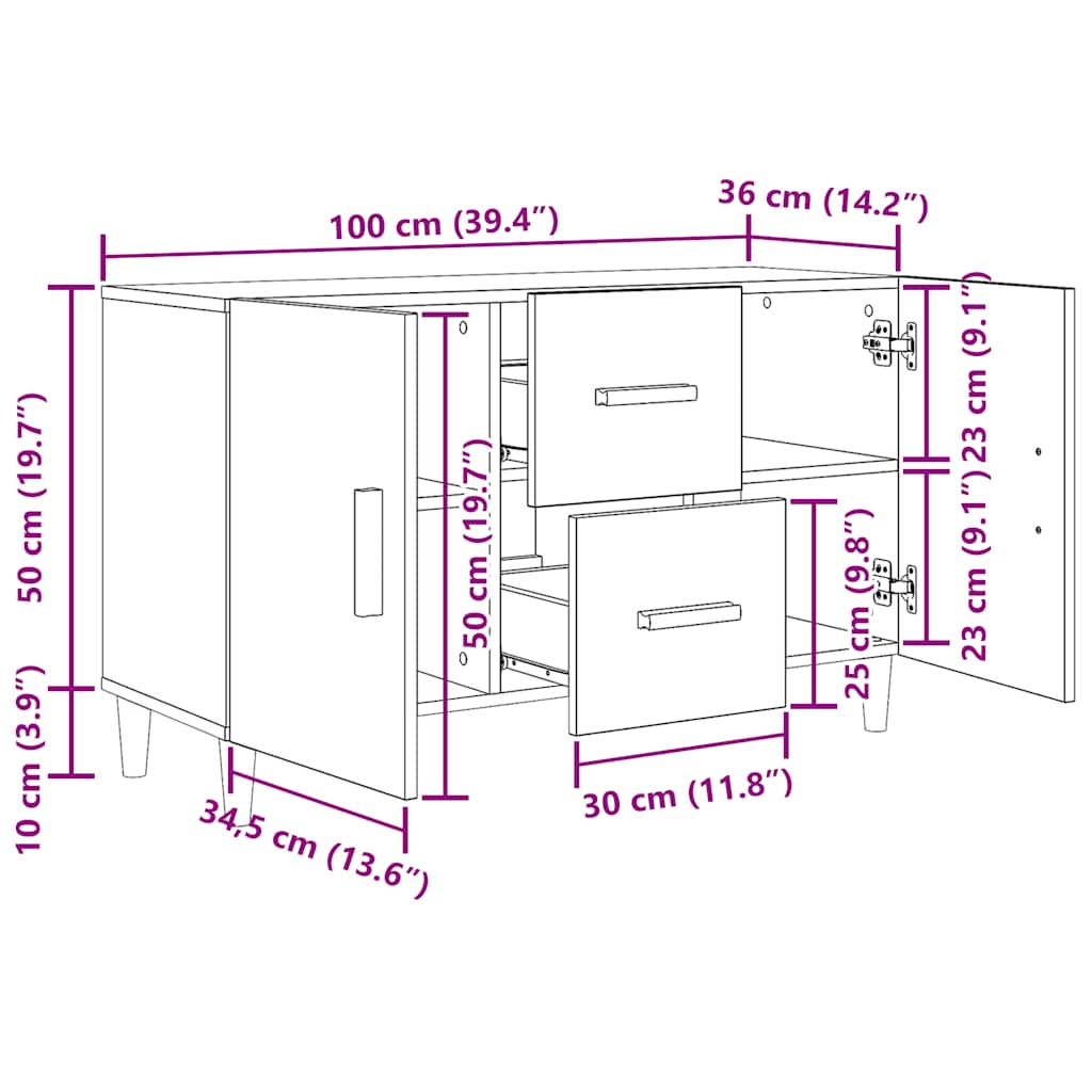 Komoda crni hrast 100x36x60 cm inženjerski drvo