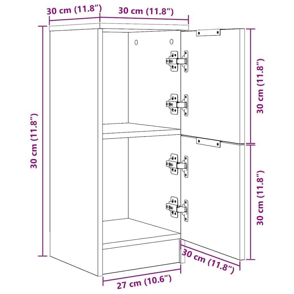 Kreveta 2 pcs Crni hrast 30 x 30 x 70 cm Konstruirano drvo