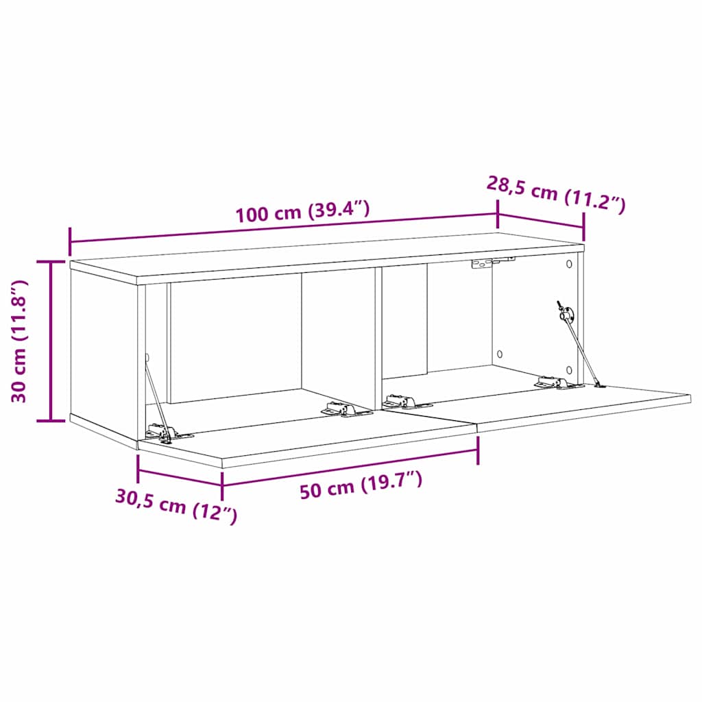 TV ormar 2 pcs Crna 100 x 30 x 30 cm Konstruirano drvo