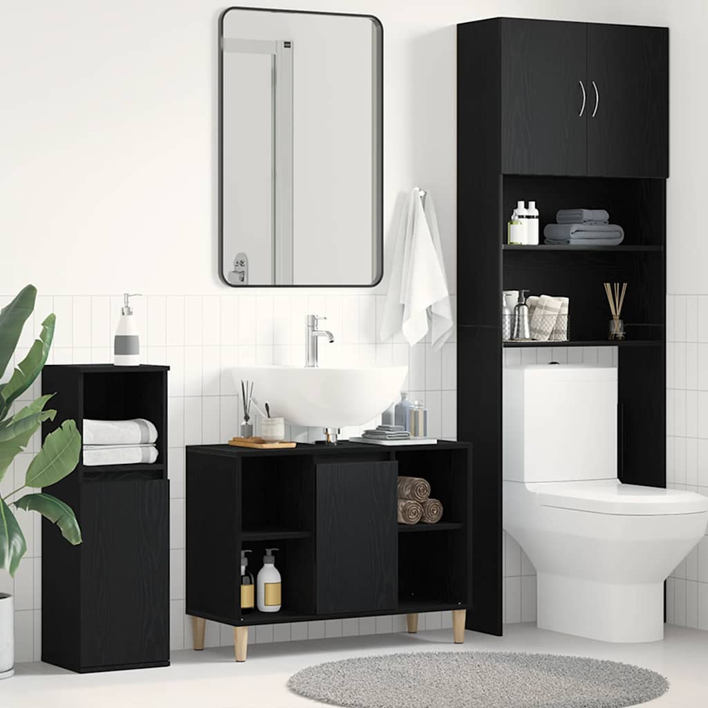Ormarić za umivaonik crni hrast 80x33x60 cm inženjerski drvo