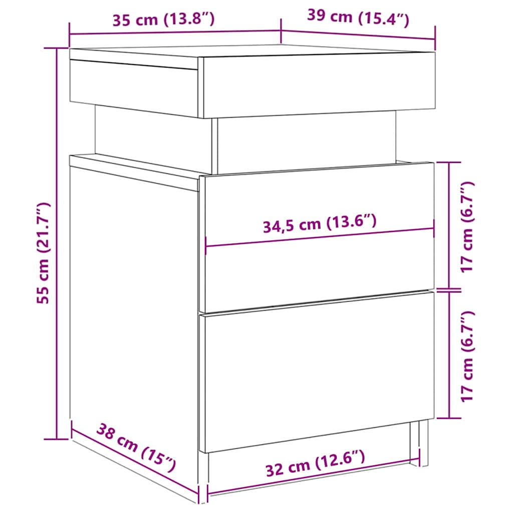 Noćni ormar 2 pcs Crni hrast 35 x 39 x 55 cm Konstruirano drvo