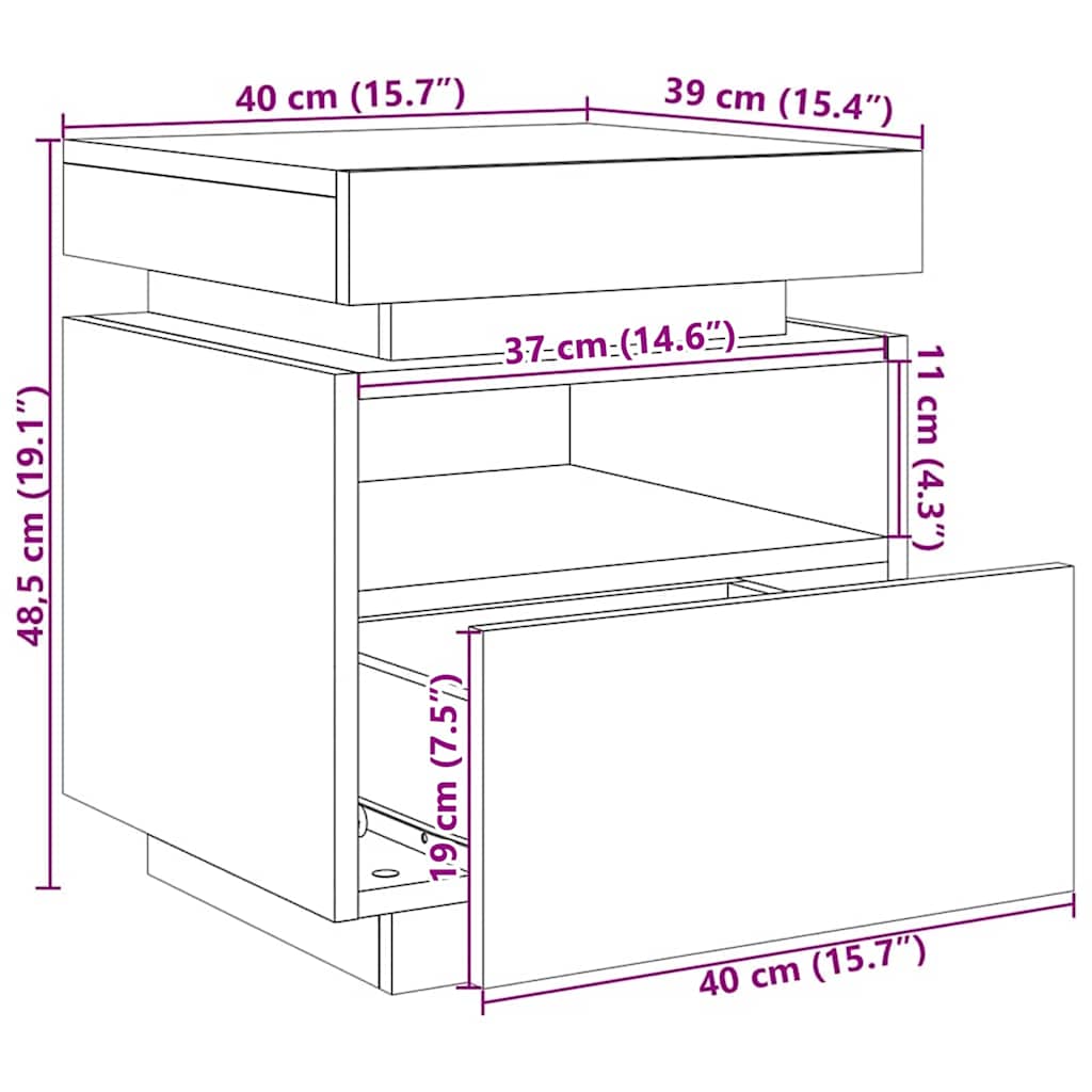 Noćni ormar s ladicama 2 pcs Crni hrast 40 x 39 x 48,5 cm