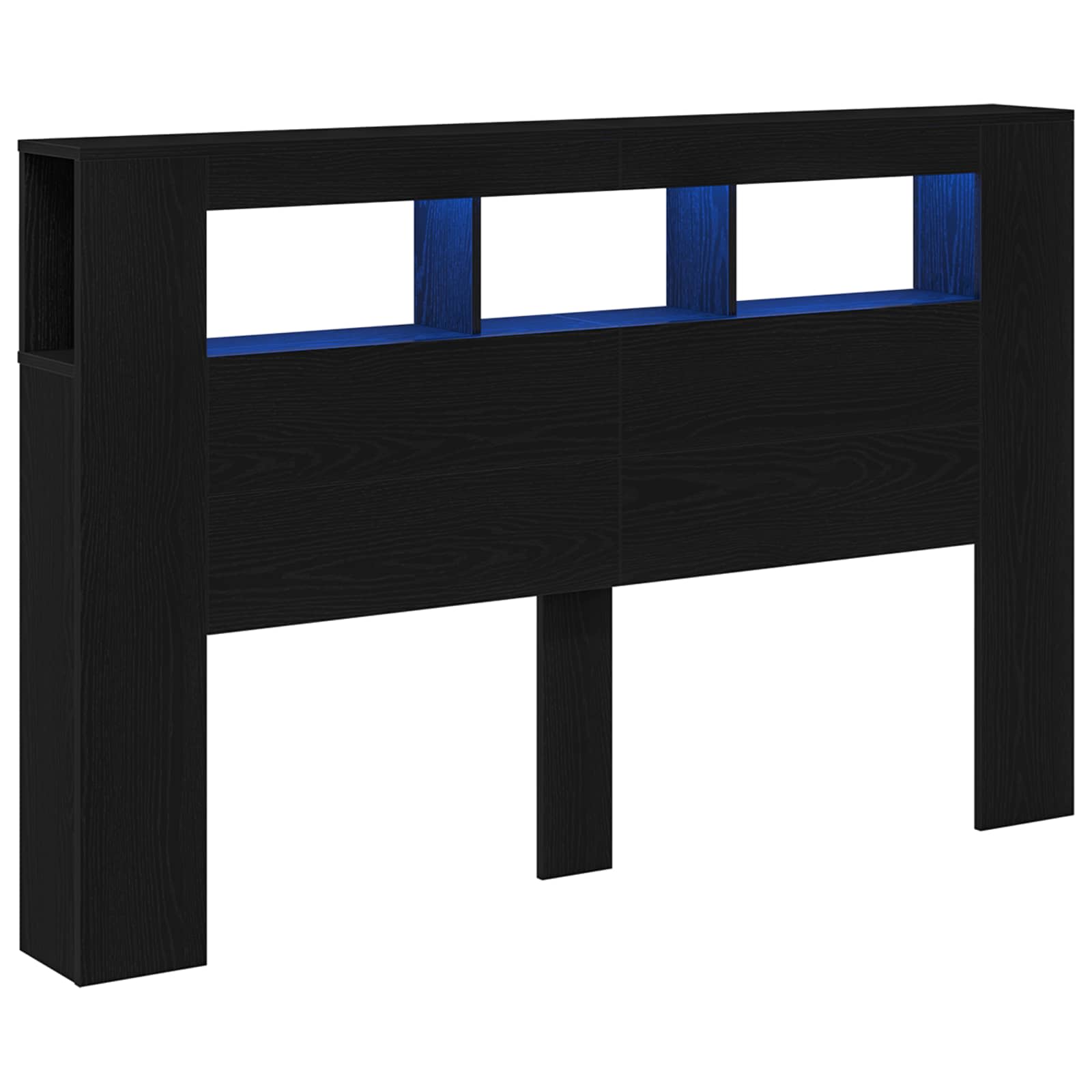 LED glava kreveta s policom Crni hrast 160 x 18,5 x 103,5 cm