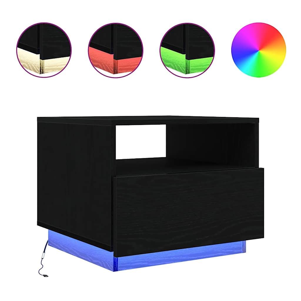 Klub stolić s LED svjetlima crni hrast 50x49x40 cm