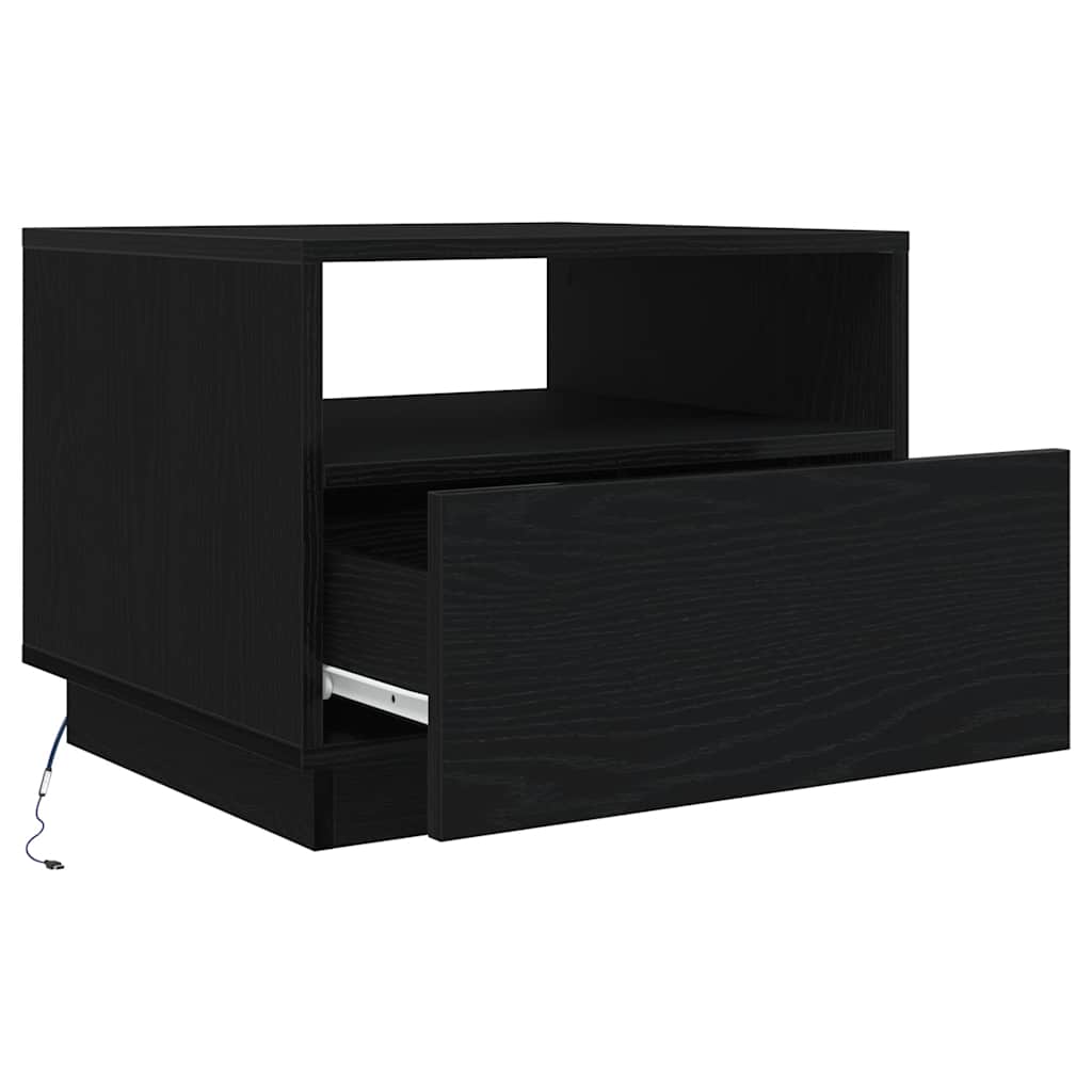 Klub stolić s LED svjetlima crni hrast 50x49x40 cm