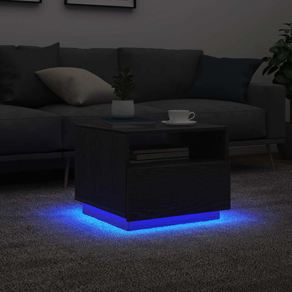Klub stolić s LED svjetlima crni hrast 50x49x40 cm