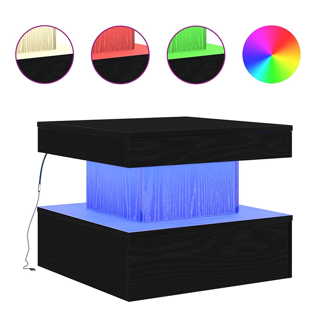 Klub stolić s LED svjetlima crni hrast 50x50x40 cm