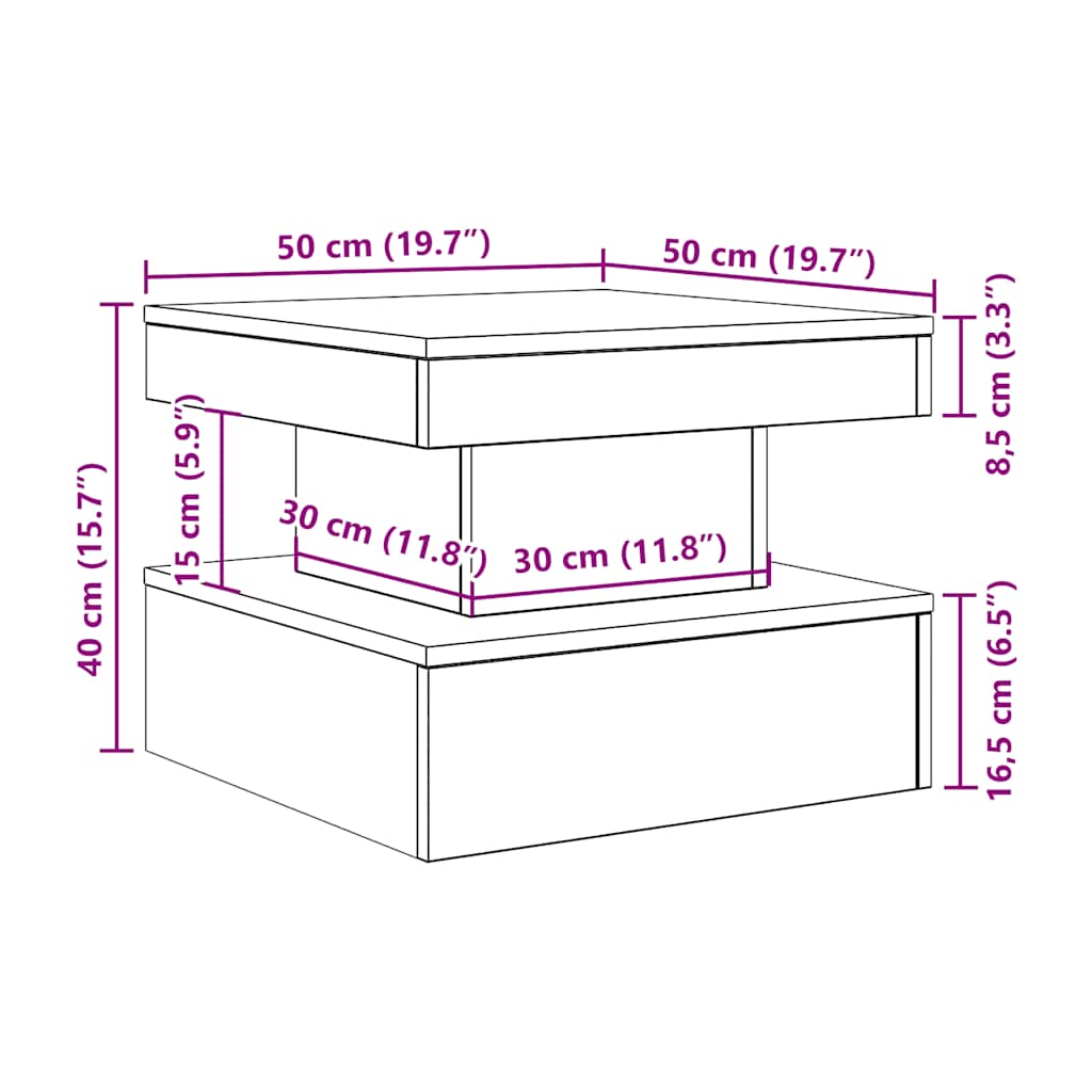 Klub stolić s LED svjetlima crni hrast 50x50x40 cm