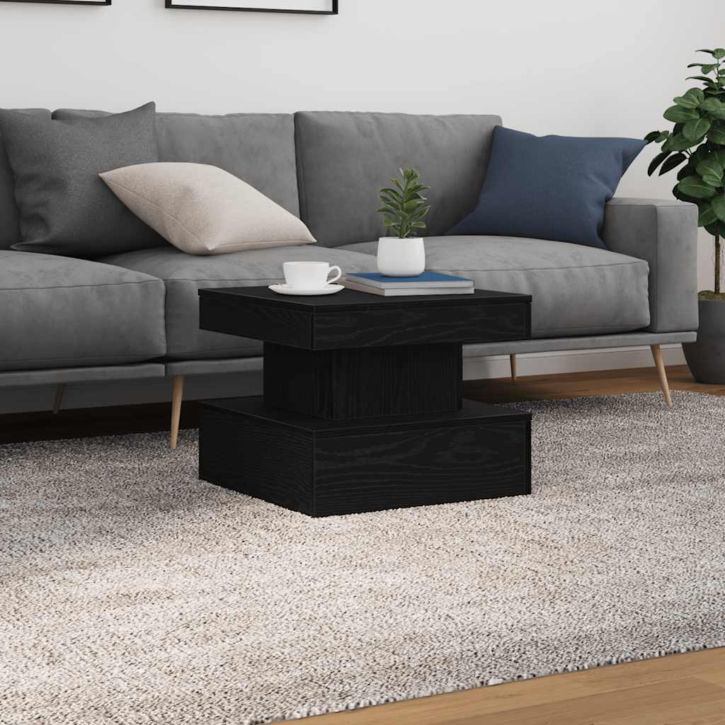 Klub stolić s LED svjetlima crni hrast 50x50x40 cm