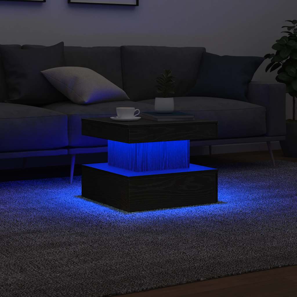 Klub stolić s LED svjetlima crni hrast 50x50x40 cm