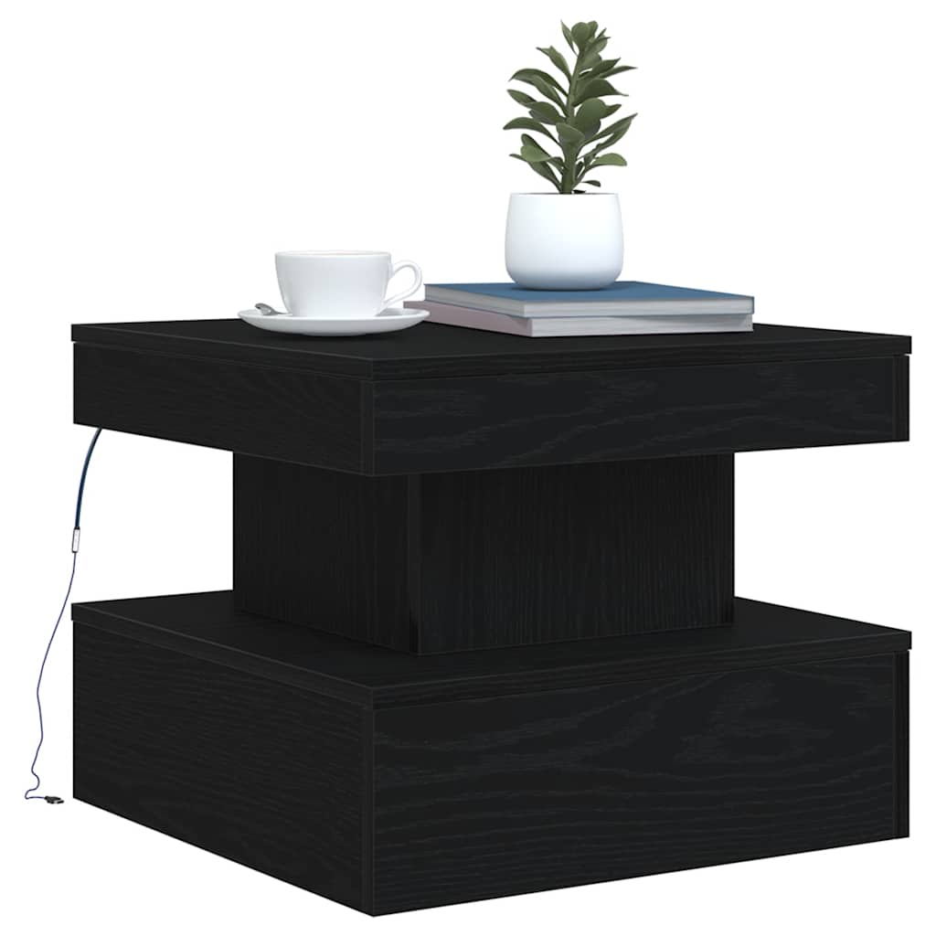 Klub stolić s LED svjetlima crni hrast 50x50x40 cm