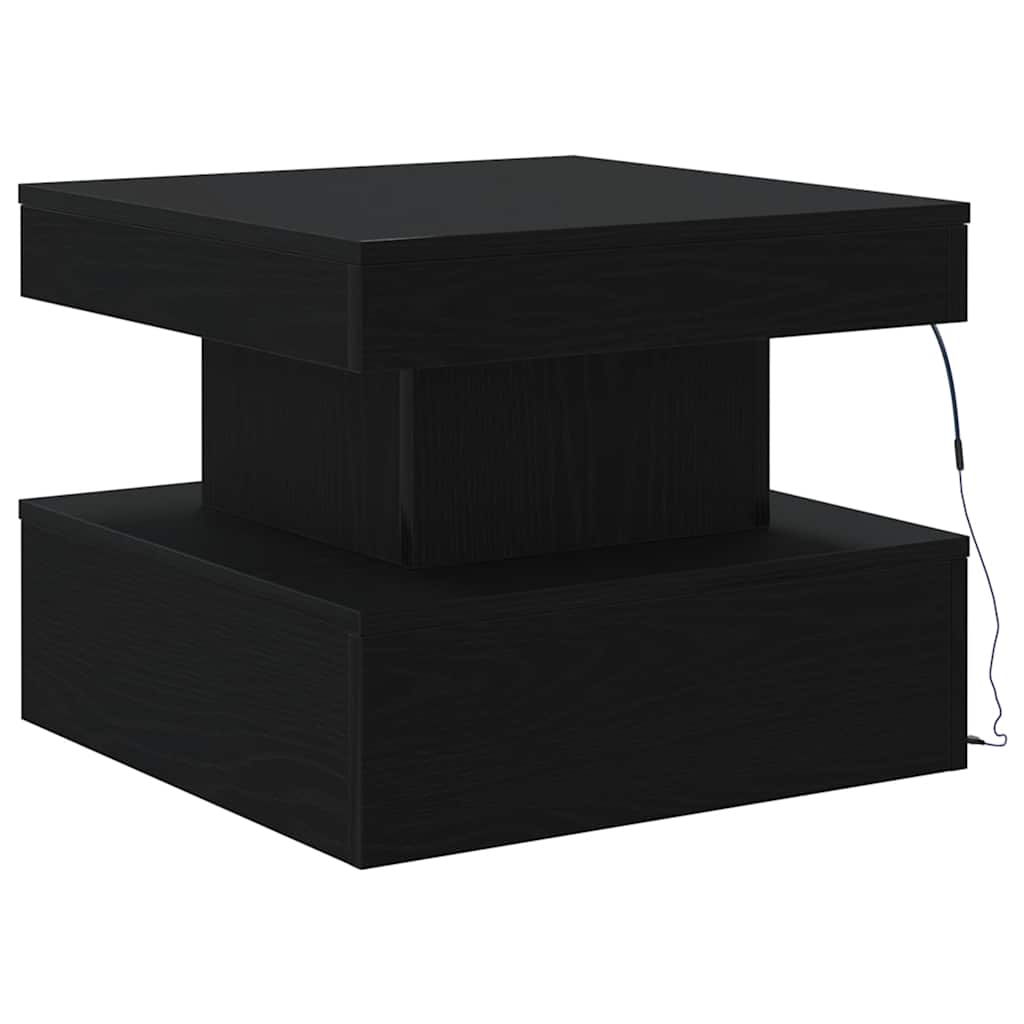 Klub stolić s LED svjetlima crni hrast 50x50x40 cm