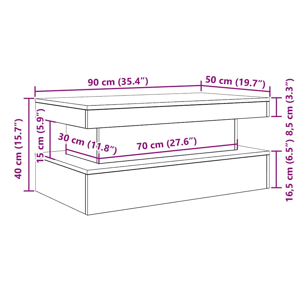 Klub stolić s LED svjetlima crni hrast 90x50x40 cm