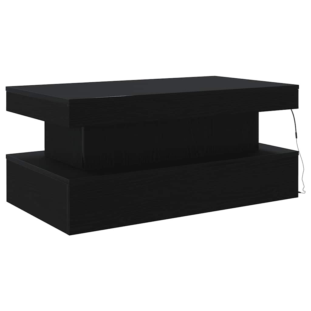 Klub stolić s LED svjetlima crni hrast 90x50x40 cm