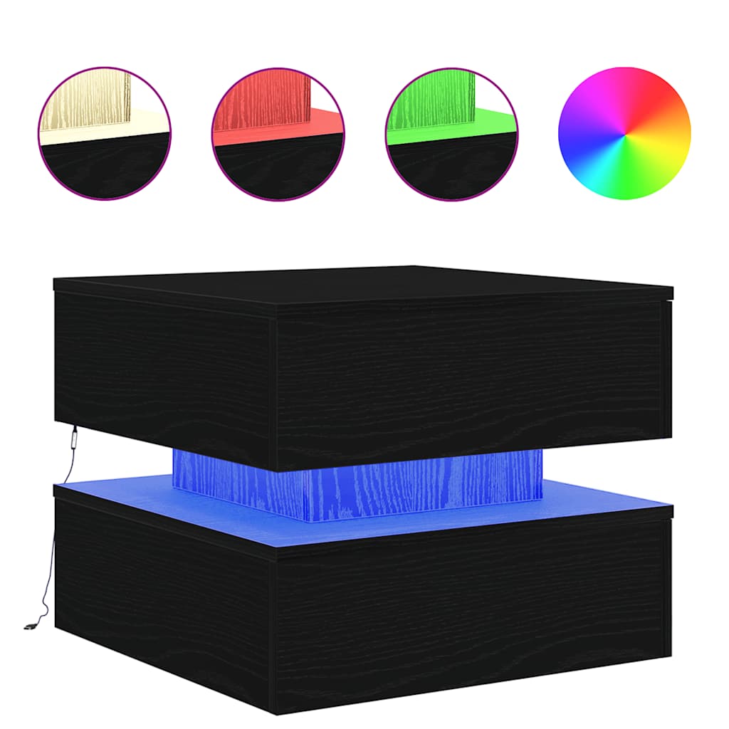 Klub stolić s LED svjetlima crni hrast 50x50x40 cm