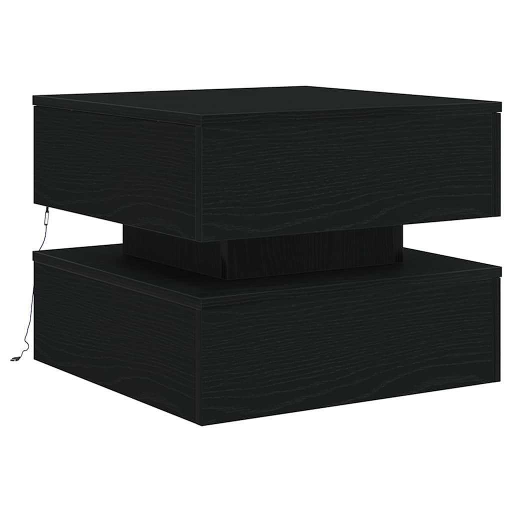 Klub stolić s LED svjetlima crni hrast 50x50x40 cm
