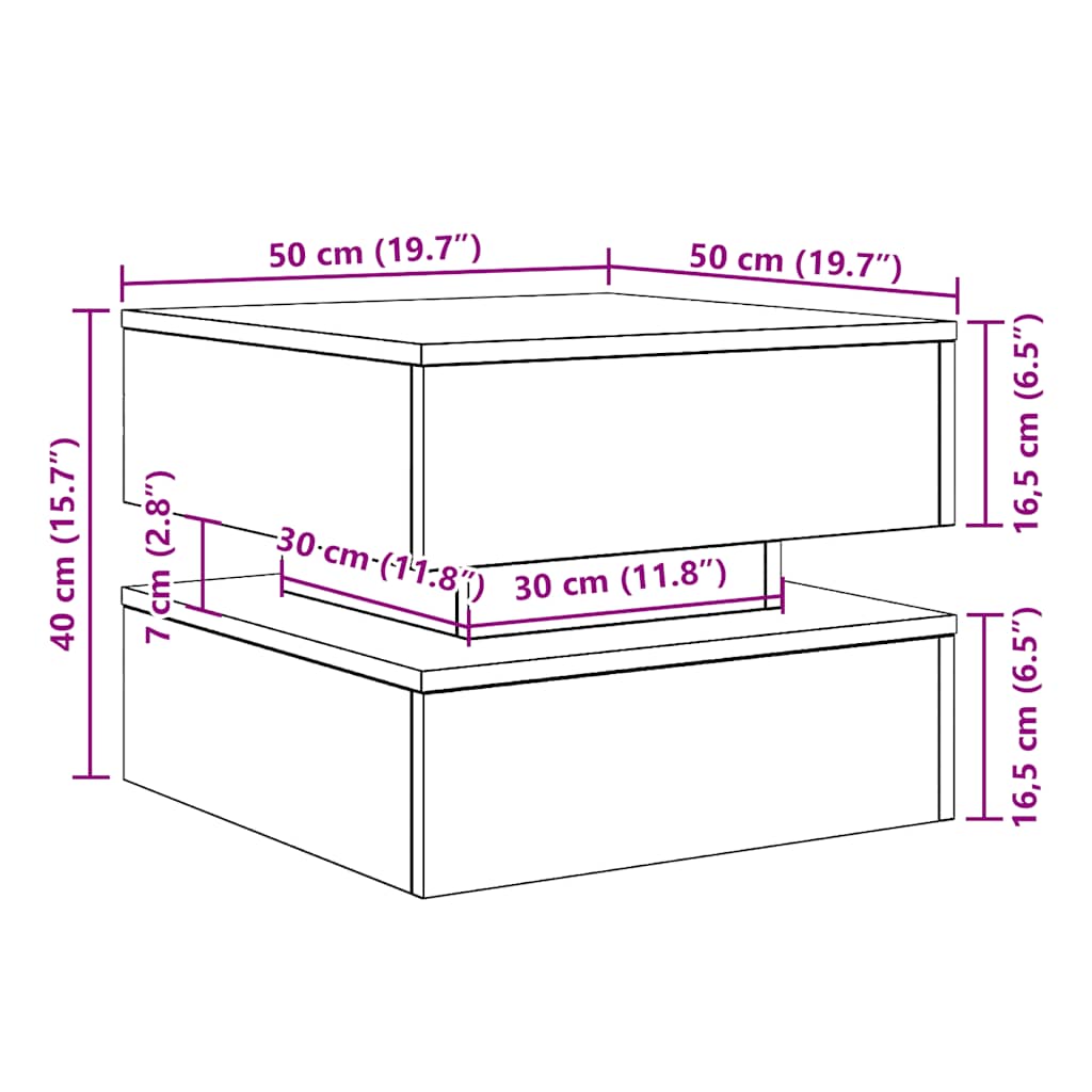 Klub stolić s LED svjetlima crni hrast 50x50x40 cm