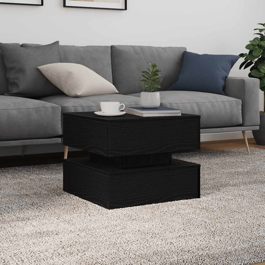 Klub stolić s LED svjetlima crni hrast 50x50x40 cm