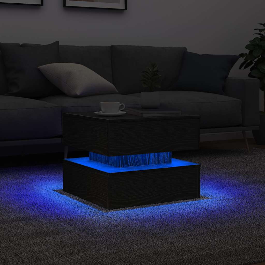 Klub stolić s LED svjetlima crni hrast 50x50x40 cm