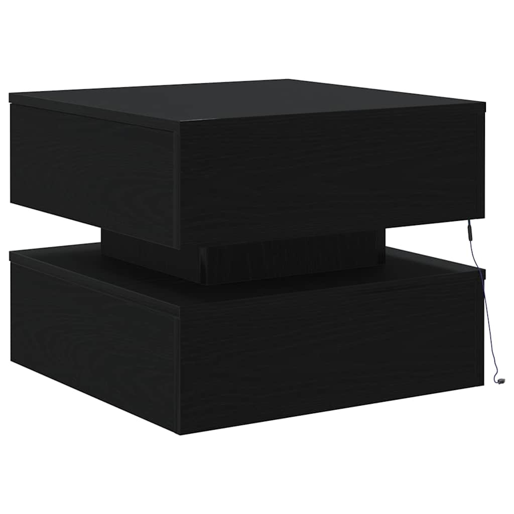Klub stolić s LED svjetlima crni hrast 50x50x40 cm
