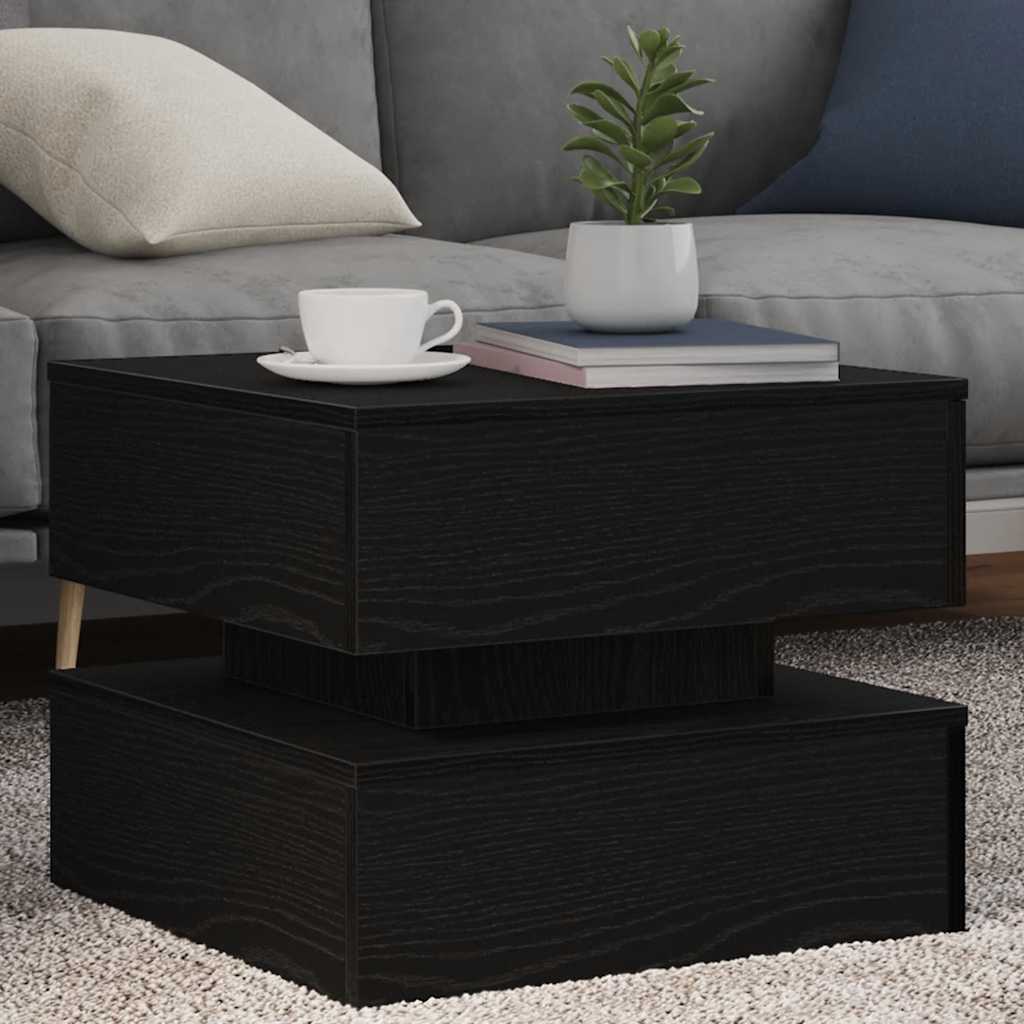 Klub stolić s LED svjetlima crni hrast 50x50x40 cm