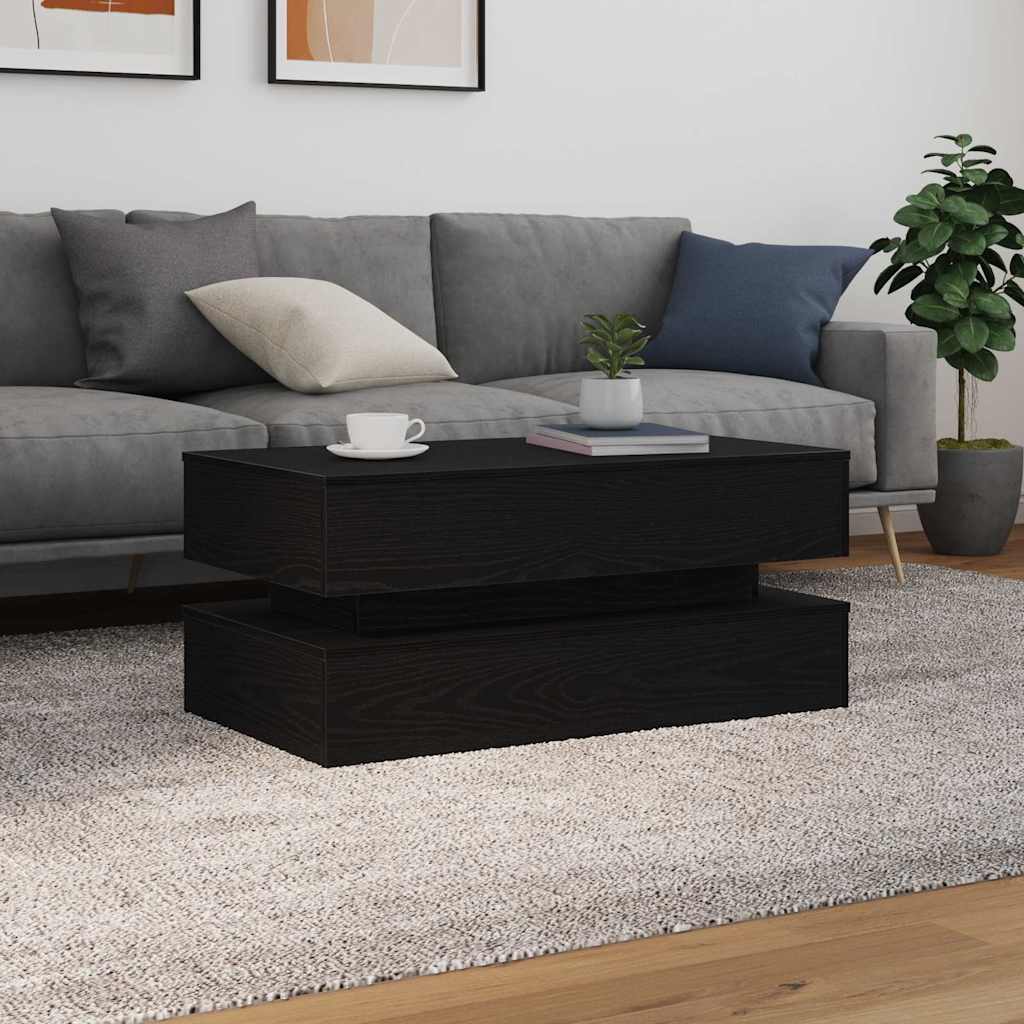 Klub stolić s LED svjetlima crni hrast 90x50x40 cm