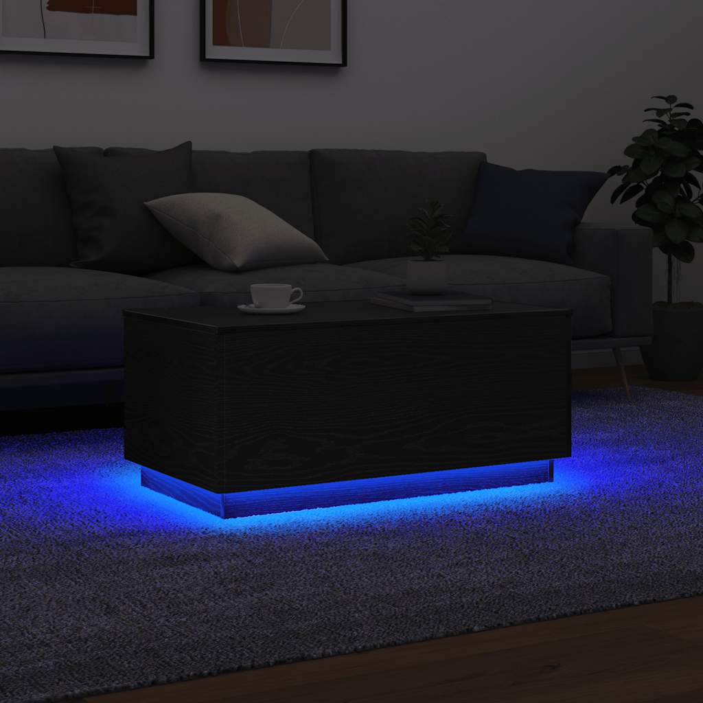 Klub stolić s LED svjetlima crni hrast 90x50x40 cm