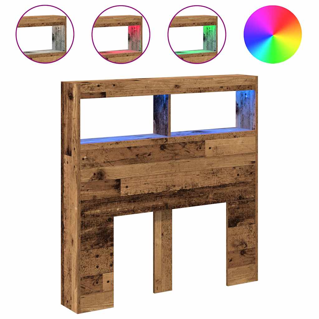 Ormarić za uzglavlje s LED svjetlima staro drvo 100x17x102 cm