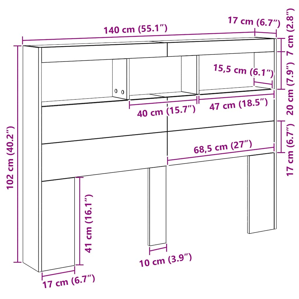 Ormarić za uzglavlje LED boja crni hrasta 140x17x102 cm