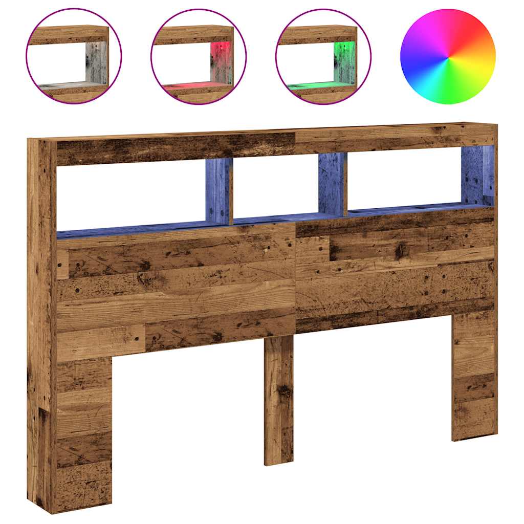 Ormarić za uzglavlje s LED svjetlima staro drvo 160x17x102 cm