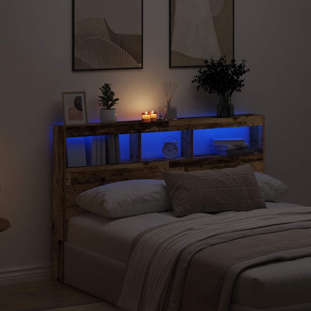 Ormarić za uzglavlje s LED svjetlima staro drvo 160x17x102 cm