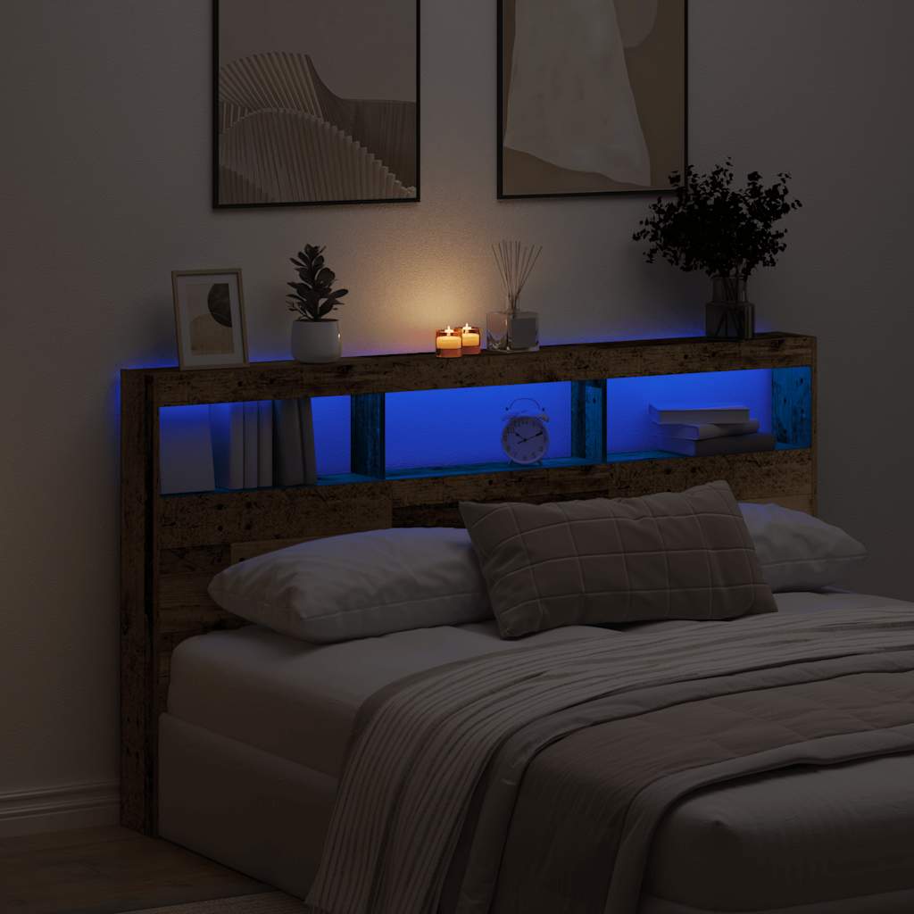 Ormarić za uzglavlje s LED svjetlima staro drvo 180x17x102 cm