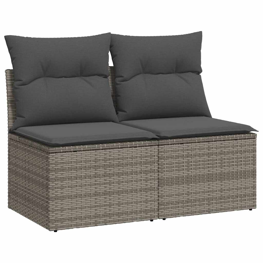 2-dijelni set vrtnih sofa poliratan i bagrem s jastucima sivi