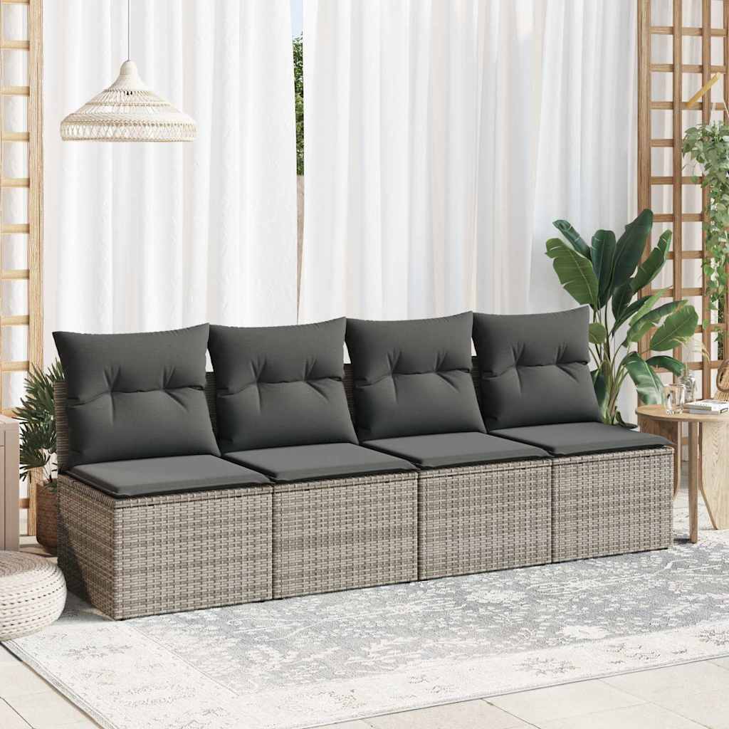 2-dijelni set vrtnih sofa poliratan i bagrem s jastucima sivi