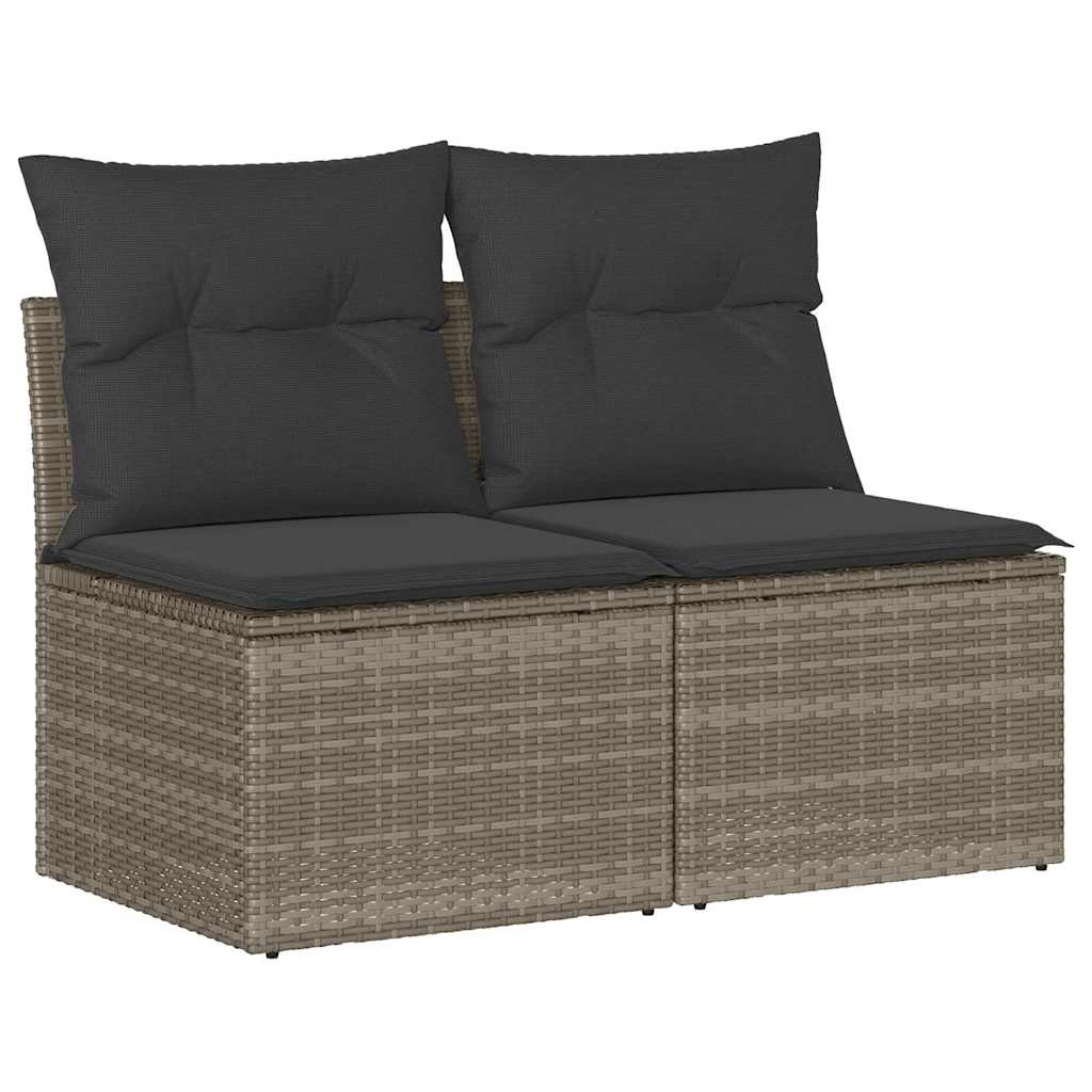 2-dijelni set vrtnih sofa poliratan i bagrem s jastucima sivi
