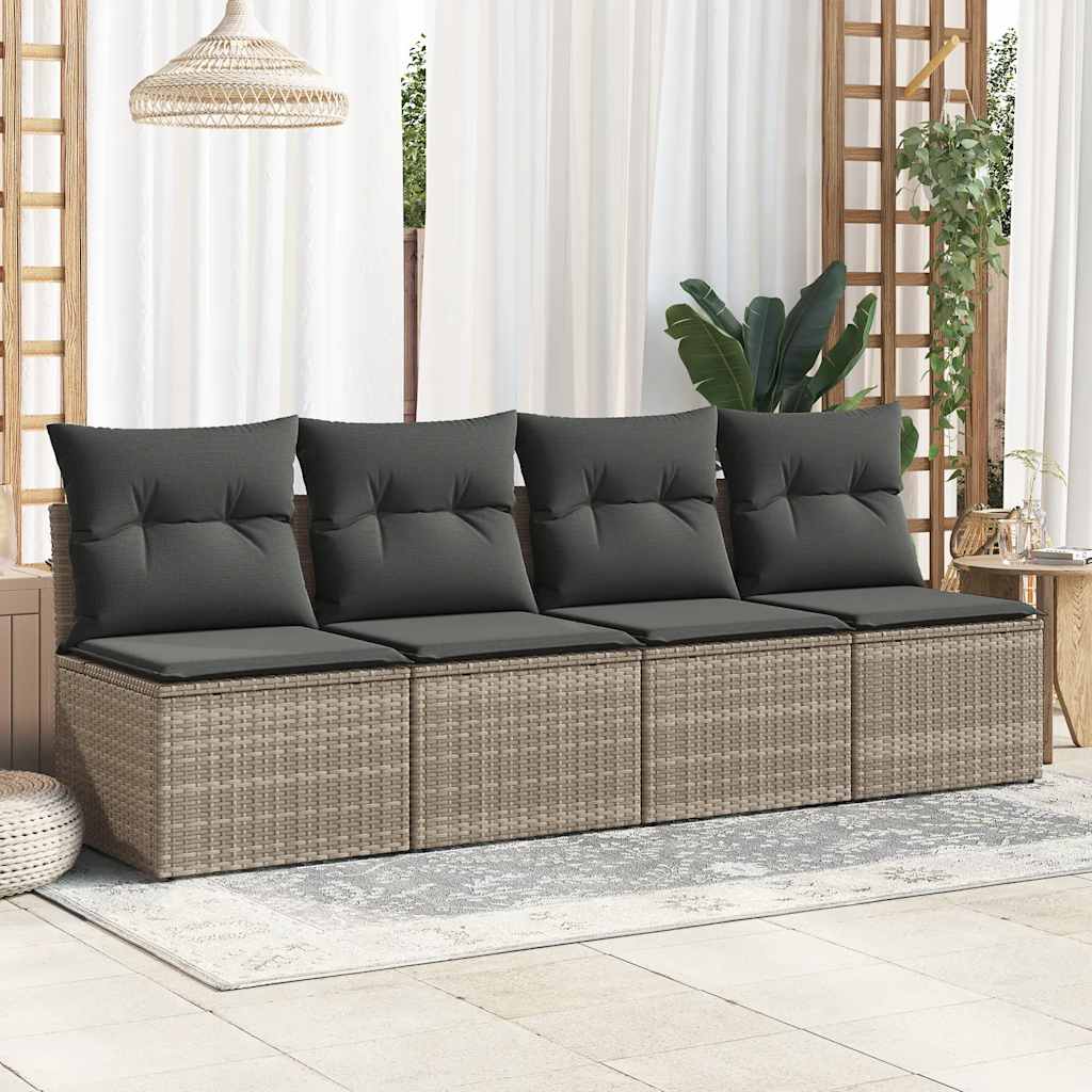 2-dijelni set vrtnih sofa poliratan i bagrem s jastucima sivi